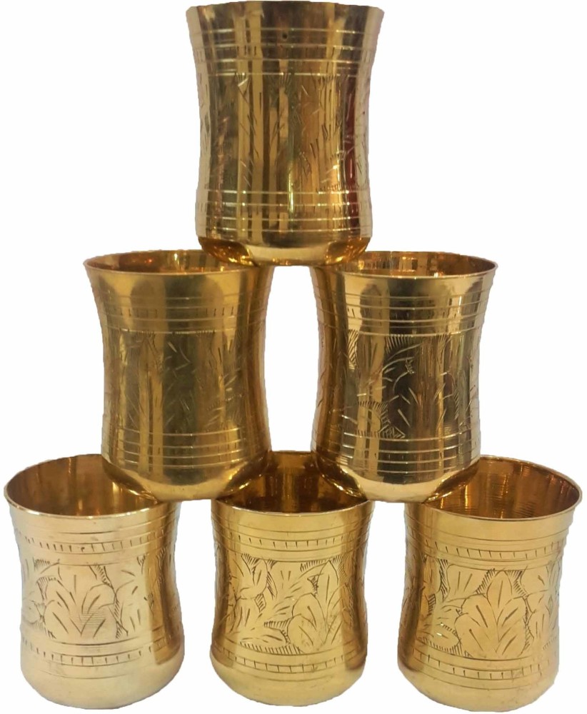 Top Craft India (Pack of 6) Brass Tumbler Glass Set of 6 BTG02