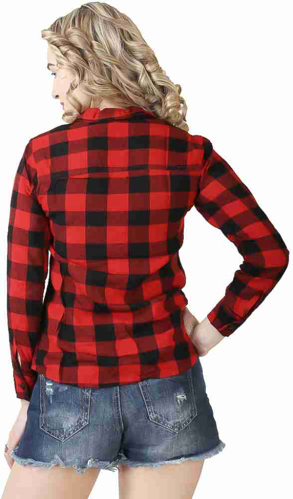 415 Embroidered Ladies Flannel Medium / Red & Black Plaid