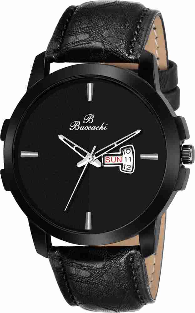 Buccachi Black Dial Day Date Functioning Water Resistant Synthetic Leather Strap Watch for Men Boys Analog Watch For Men Buy Buccachi Black Dial Day Date Functioning Water Resistant Synthetic