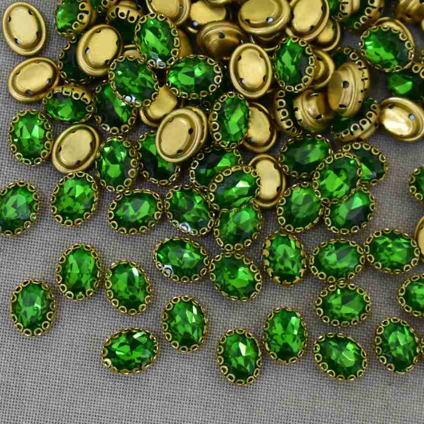 Embroiderymaterial Green Sew on Glass Crystal Stone with Flower Catcher for Embroidery Jewellery Making 25 Pieces Green Sew on Glass Crystal Stone with Flower Catcher for Embroidery Jewellery Making