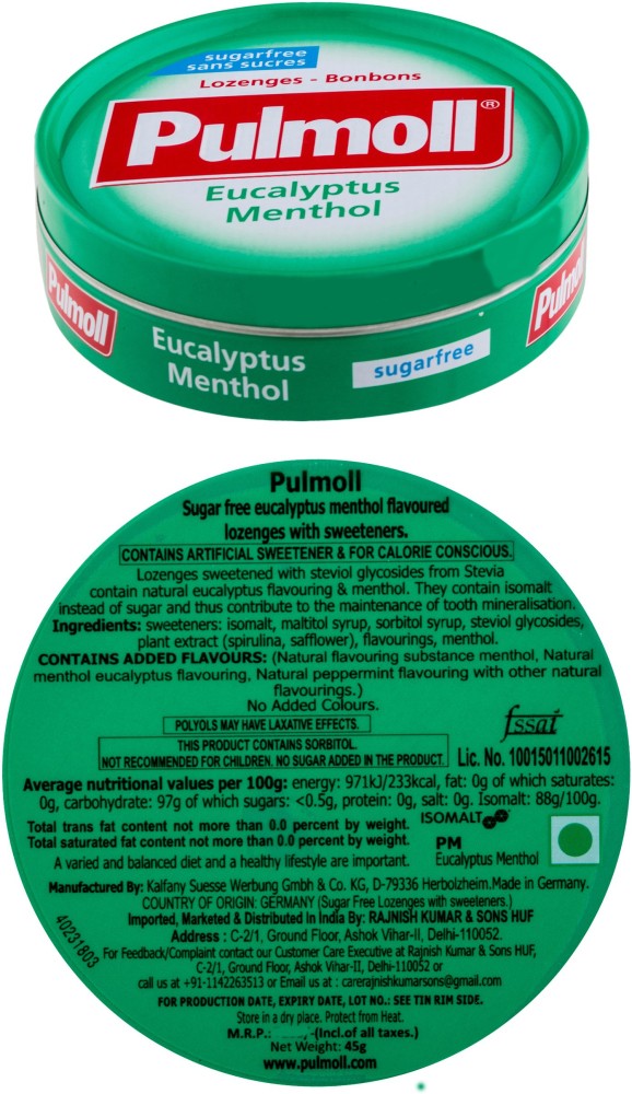 Pulmoll Lozenges Mint Eucalyptus Sugar Free 45g