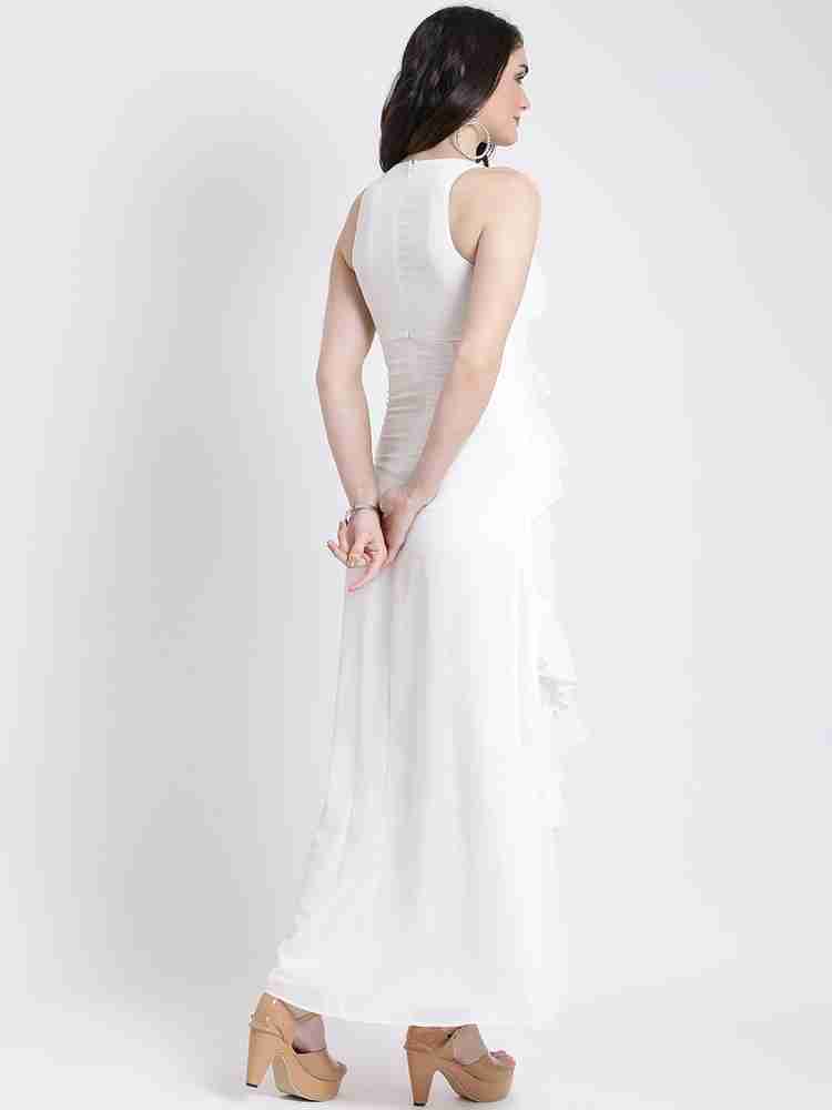 KAZO Women Ruffled White Dress