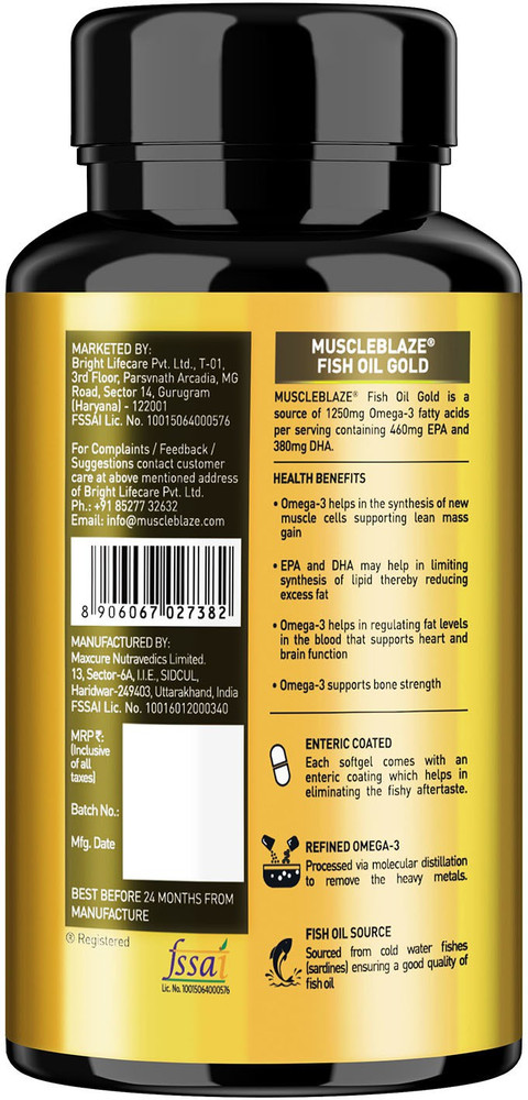 MuscleBlaze Fish Oil with EPA & DHA - (1000 mg, 90 Softgels)