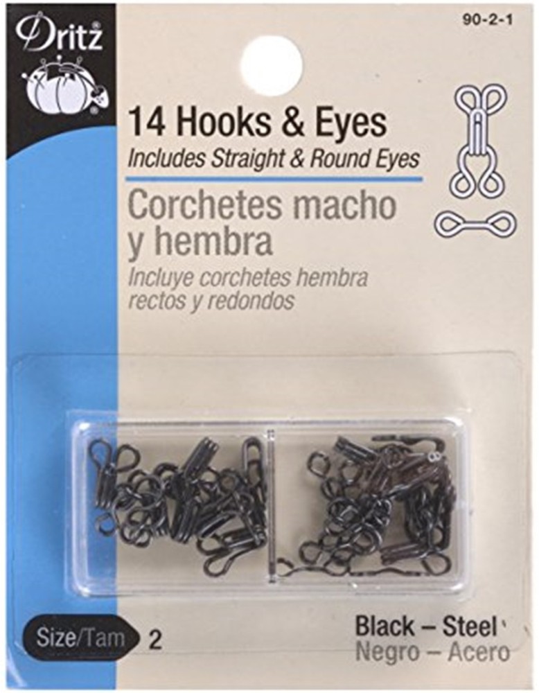 Dritz Sew On Size 2 (3/8) Hook & Eye Closures, 14 Hooks, 7