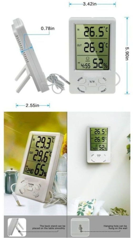 1pc Smart Indoor/outdoor Thermometer Hygrometer With Large Lcd