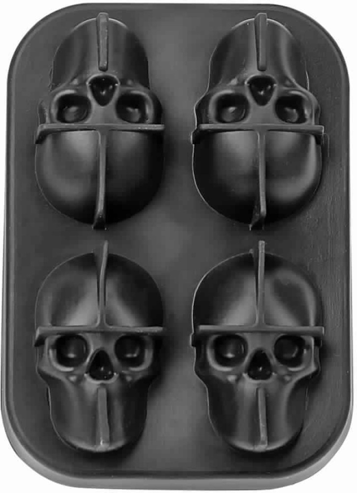 Skull Ice Cube Tray, 4-Grid Skull Ice Ball Maker, Flexible Black Silicone Ice  Tray with