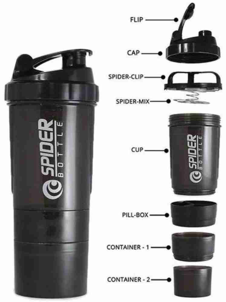 spider Smart Protein Shaker Bottle for gym with 2 Storage Extra