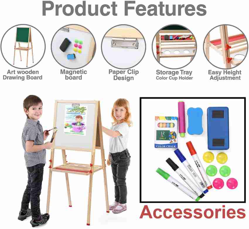 Art Easel for Kids - 100+ Accessories Double Sided Wooden Kids Easel Drawing  Boa