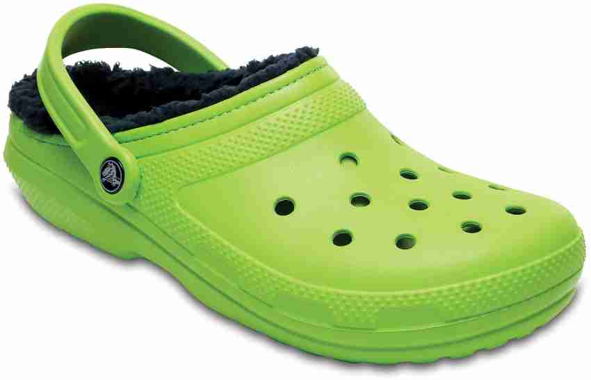 Green fuzzy online crocs