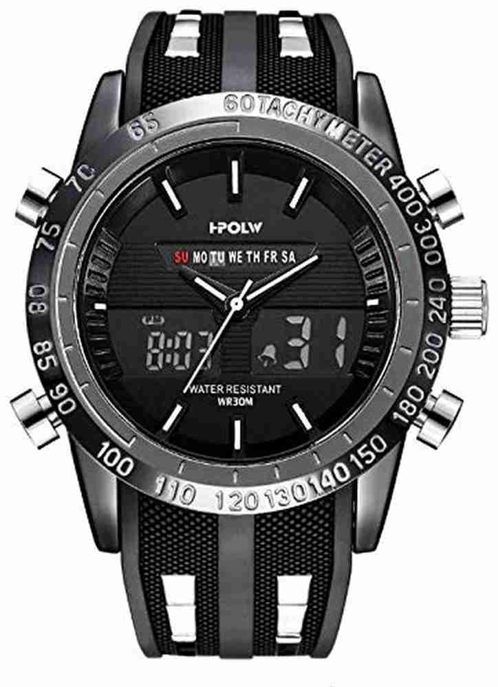 Buy HPOLW Analog Digital Watch For Men Luxury Big Face Black Silver Multifunction Sports Silicon Strap Analog Digital Men s Online at Best Prices in India Flipkart