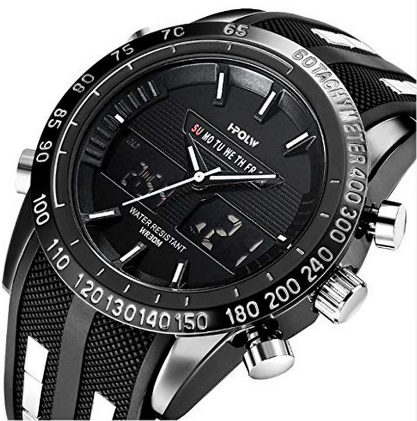 Buy HPOLW Analog Digital Watch For Men Luxury Big Face Black Silver Multifunction Sports Silicon Strap Analog Digital Men s Online at Best Prices in India Flipkart