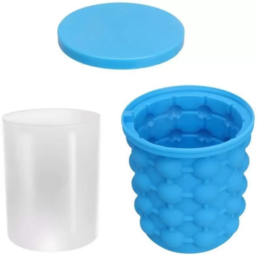 Ice Cube Mold Ice Trays Large Silicone Ice Bucket 2 in 1 Ice Cube Maker,  Round,Portable,For Frozen Whiskey, Cocktail, Beverages