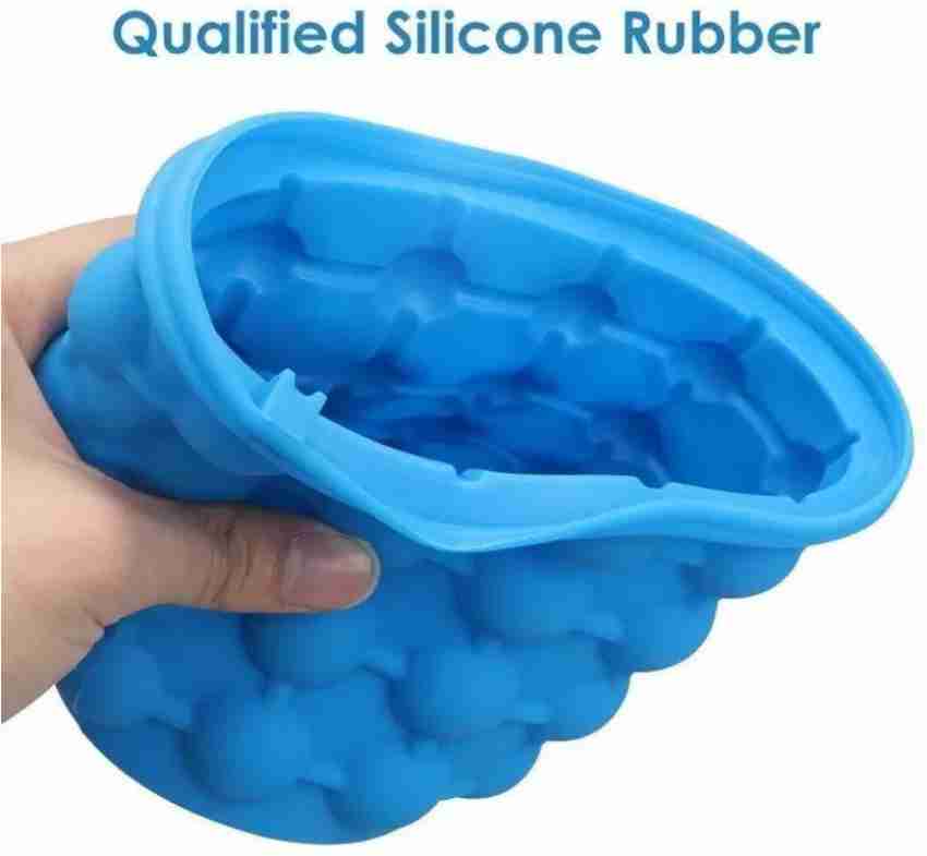 Ice Cube Mold Ice Trays, Large Silicone Ice Bucket,Ice Cube Maker,  Round,Portable,For Frozen Whiskey, Cocktail, Beverages (blue)