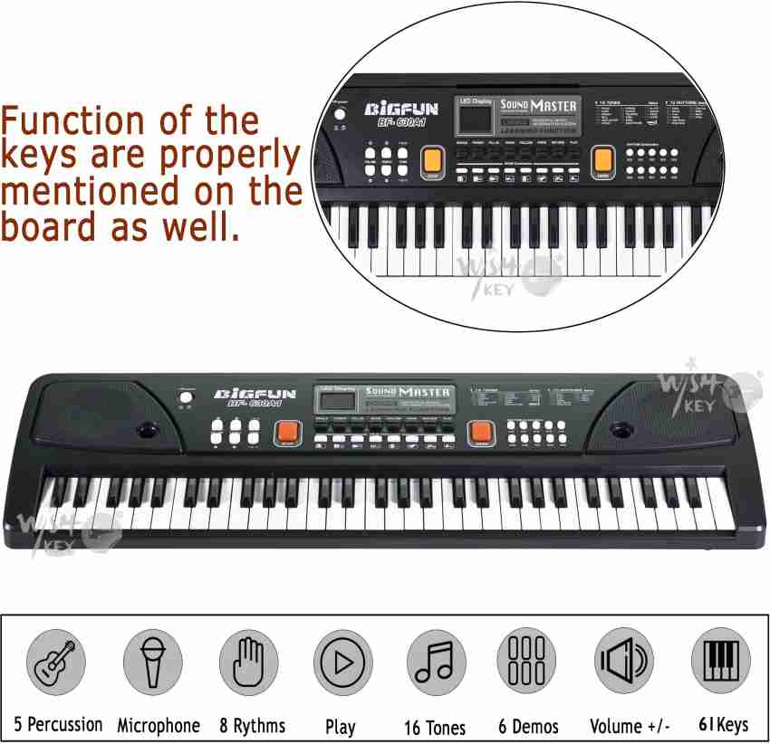 61 Key Children Electronic Piano & Microphone 16 Tones 10 Rhythms 6 Demo  Songs Keyboard Piano