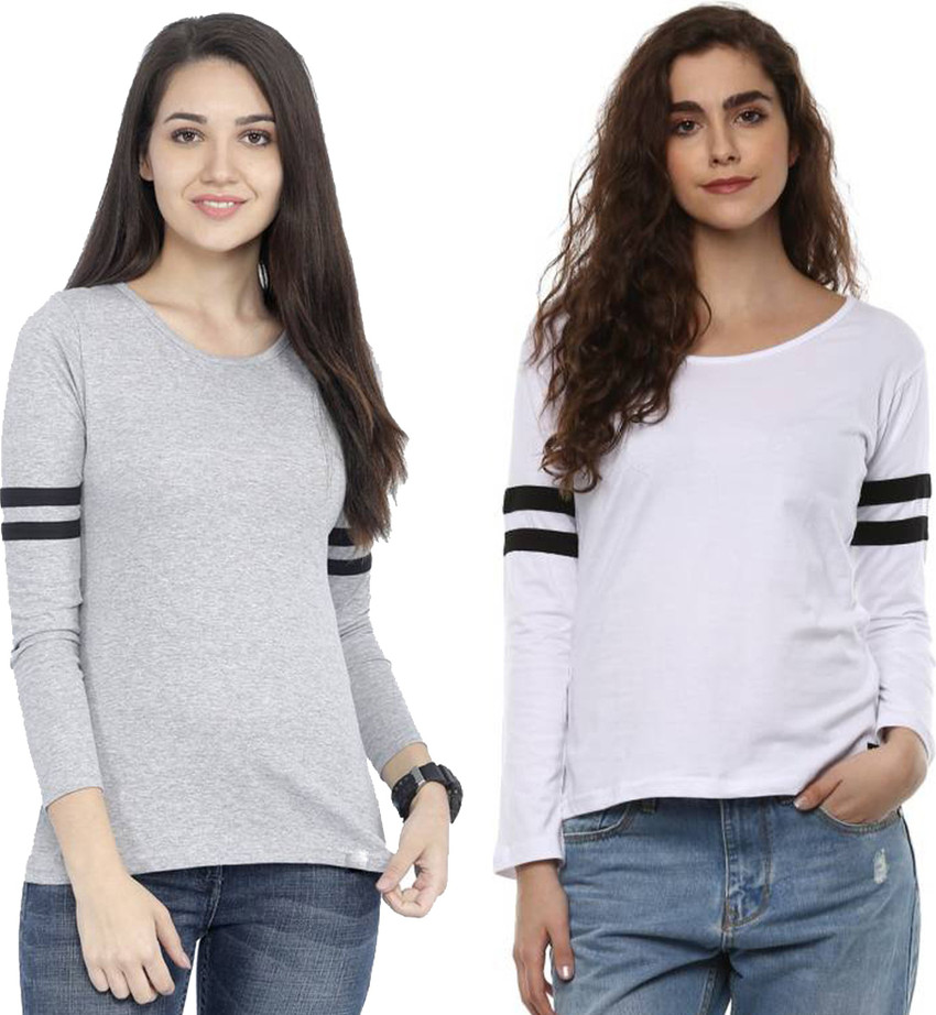 Girl s Era Colorblock Women Round Neck White Grey T Shirt Buy