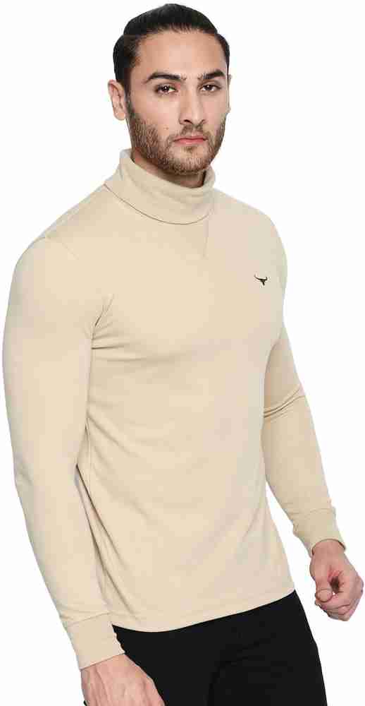 FBB BUFFALO Solid Men High Neck Beige T Shirt Buy FBB