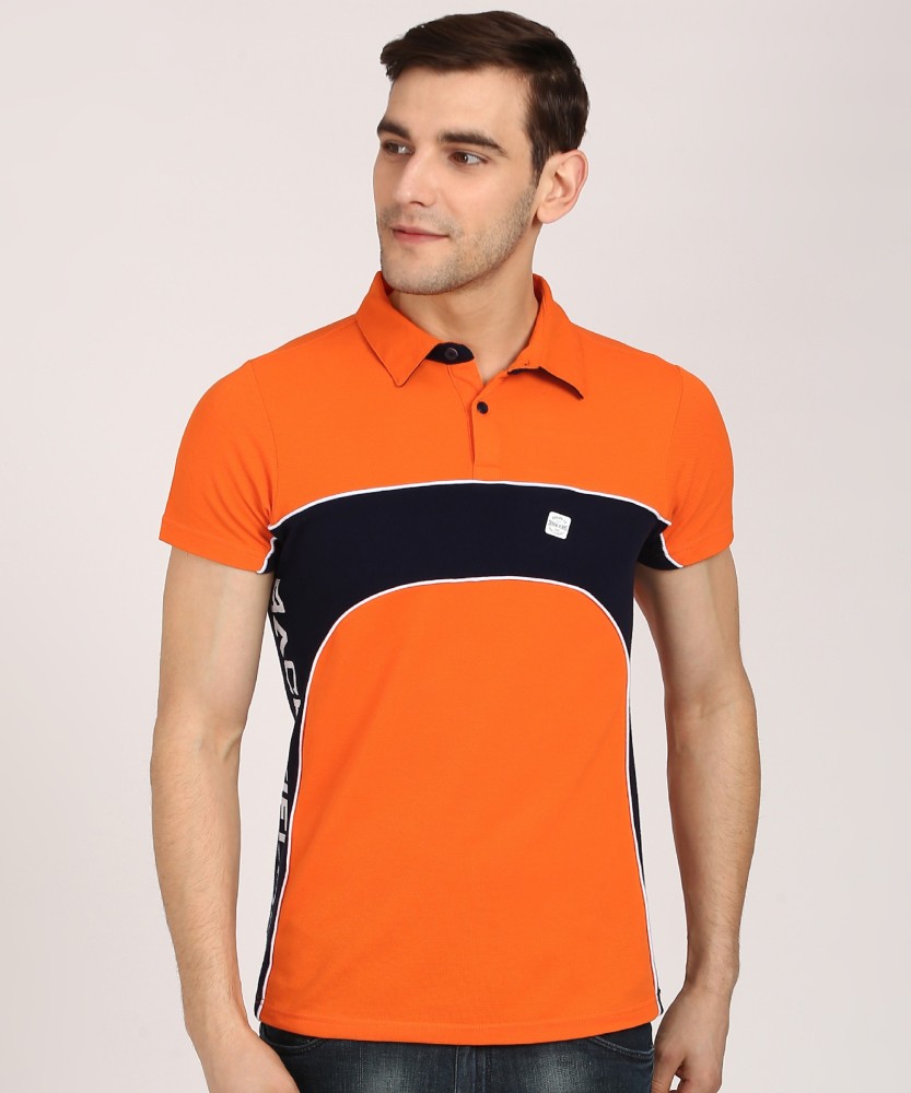 DUKE Colorblock Men Polo Neck Black Orange T Shirt