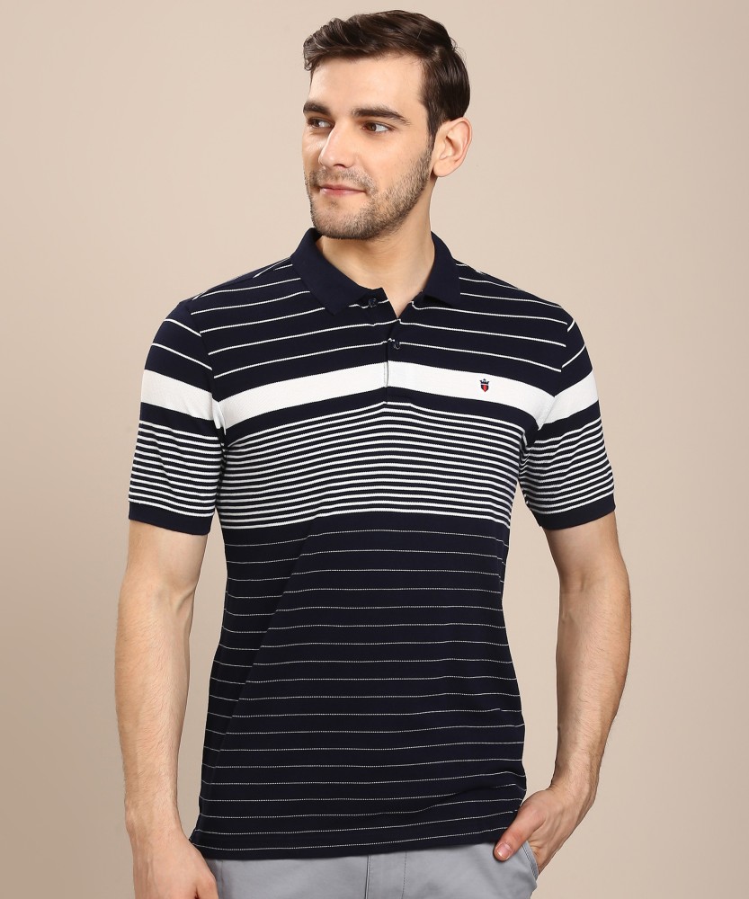 Louis Philippe Sport Striped Men Polo Neck Navy Blue T-Shirt - Buy Louis  Philippe Sport Striped Men Polo Neck Navy Blue T-Shirt Online at Best  Prices in India