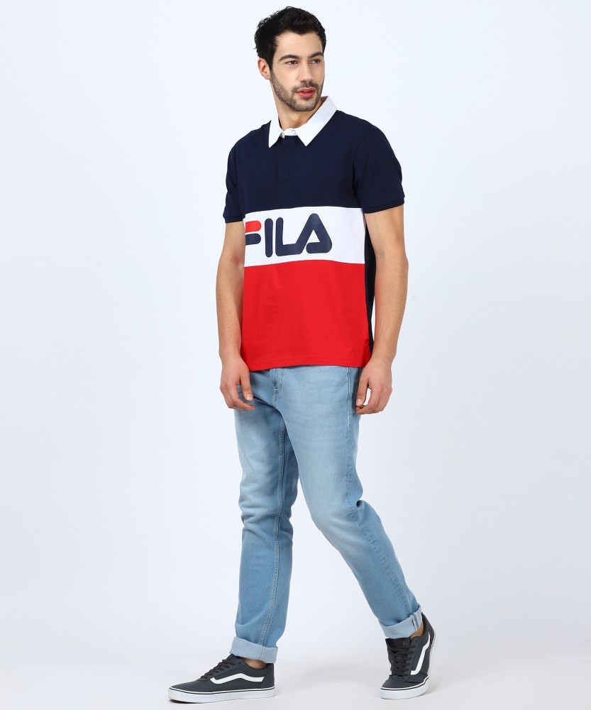 FILA Colorblock Men Polo Neck Red White Blue T Shirt Buy FILA