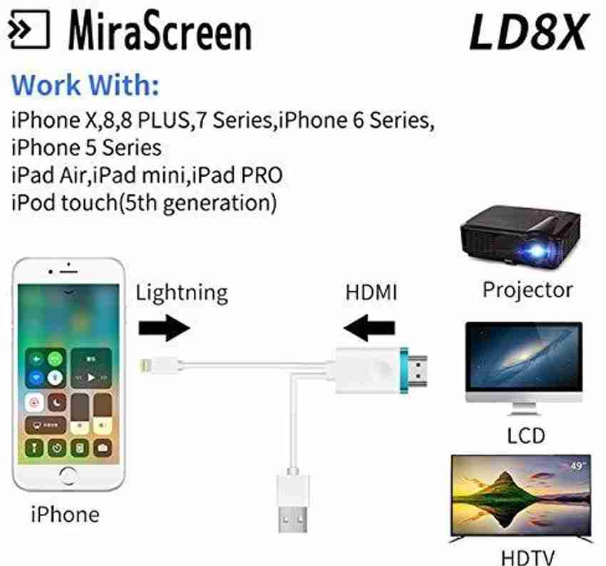 microware Lightning Cable 2 m Mira Screen LD8X Lightning to HDMI Digital AV Cable Adapter microware Flipkart