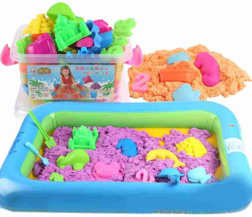 Kids Kinetic Sand Box 17 pcs - Shapes Fun Mould Model with Inflatable Pit  for Magic Sand (2KG) . shop for HALO NATION products in India.