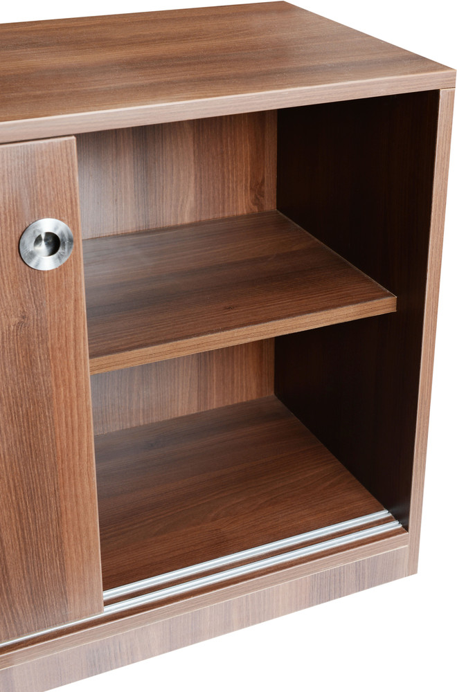 Low wooden shop storage unit