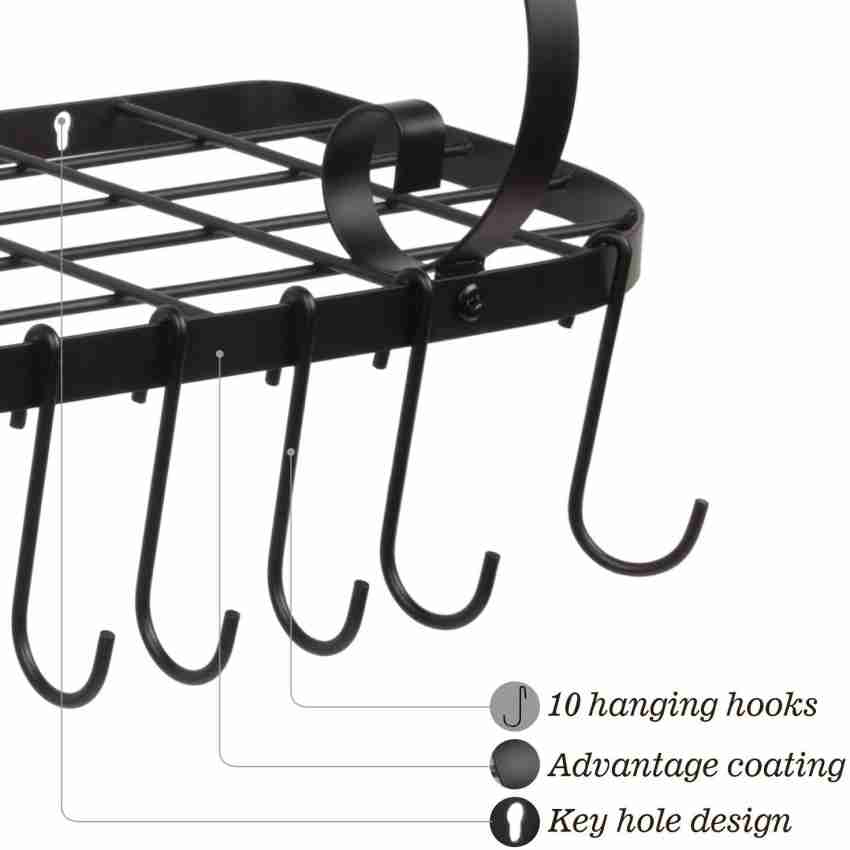 Kitchen Wall Mounted 2 Tiers Pot Pan Rack with 10 Hooks