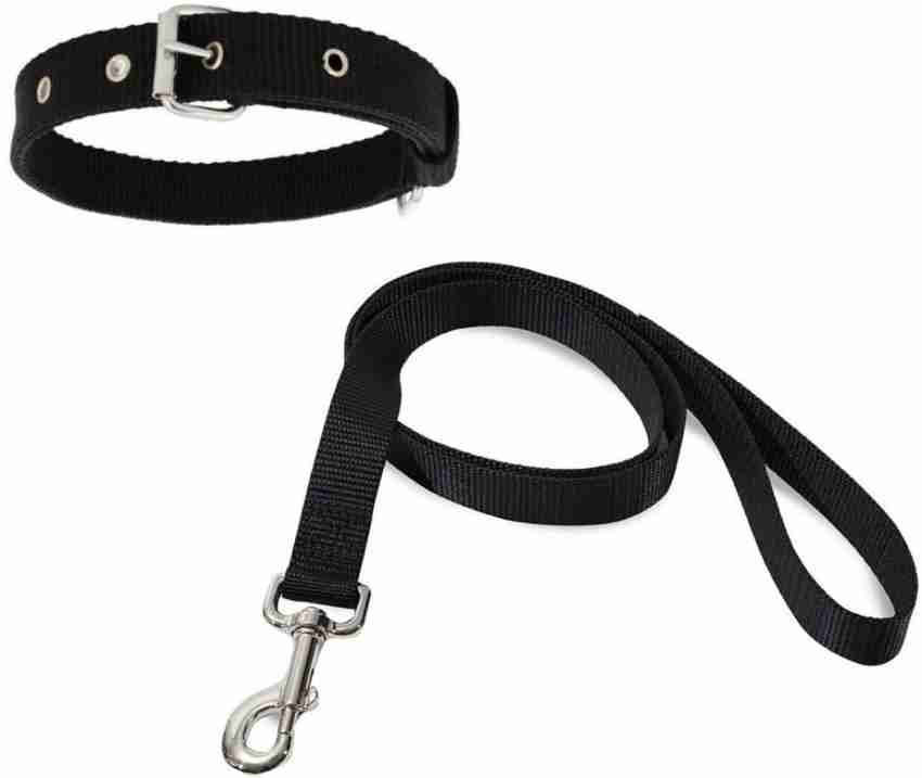 Black Dog Collar with Brown Leather + Black and Ivory Stitching