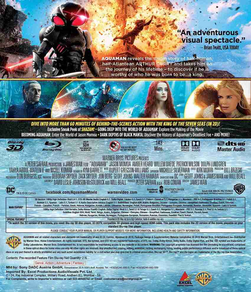 Aquaman Blu ray 3D Blu ray 2 Disc Price in India Buy