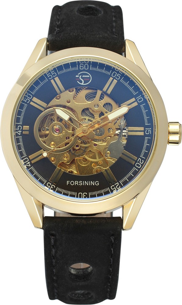 Forsining Transparent Automatic Mechanical Wristwatch Men Leather