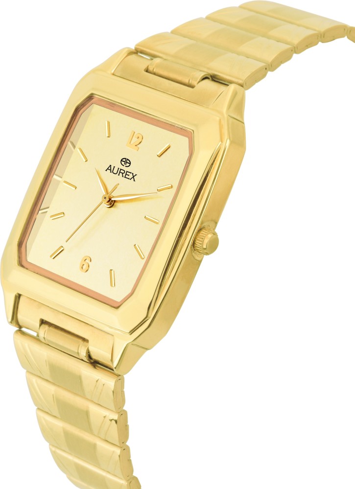 Mens gold watch hot sale square face