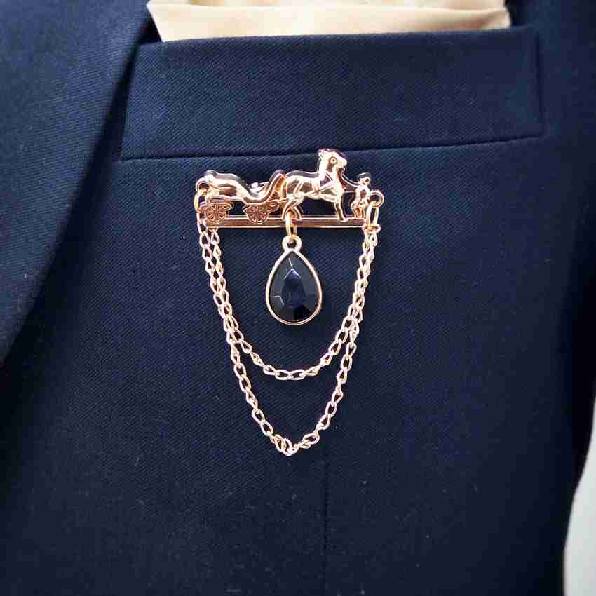 MAHARAJA King Men Suit Designer Crystal Golden Chain Brooch For