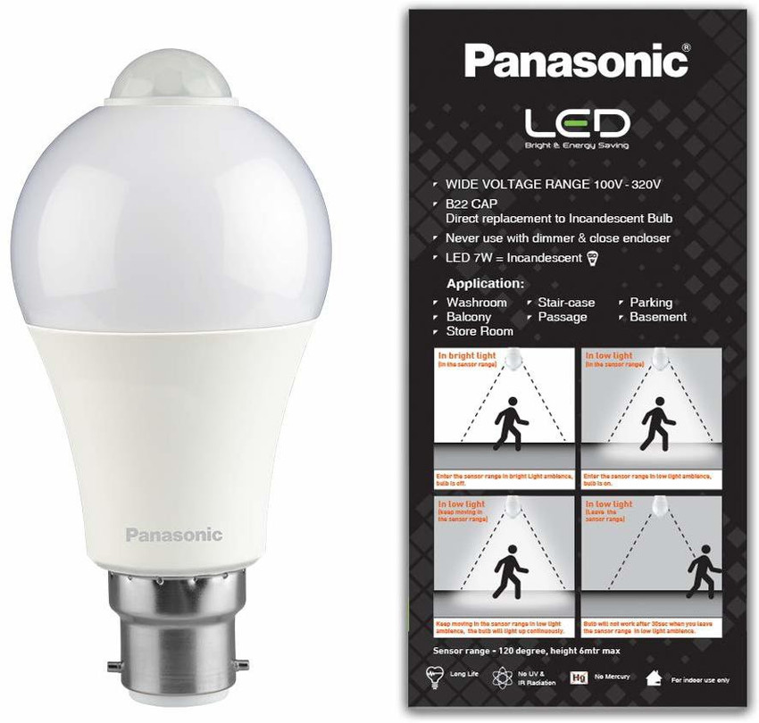Panasonic 7 W Motion Sensor Round B22 LED Bulb Price in India Buy Panasonic 7 W Motion Sensor Round B22 LED Bulb online at Flipkart