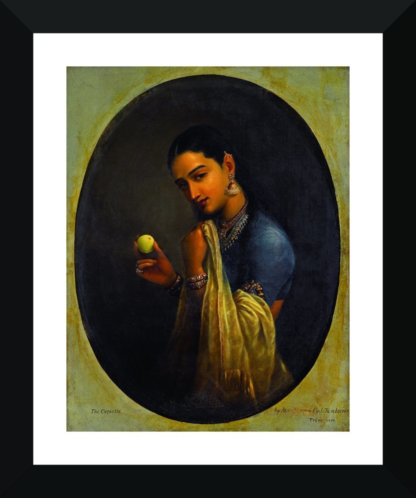The Coquette I by Raja Ravi Varma - Small Poster Paper - Framed