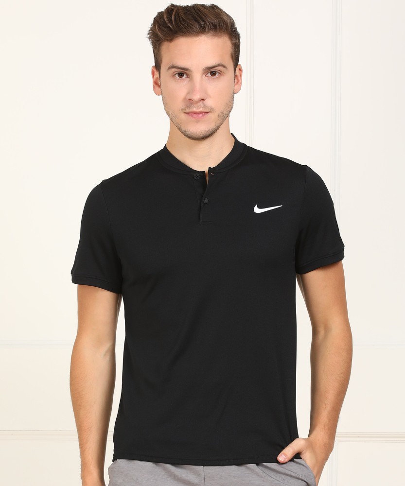 NIKE Self Design Men Henley Neck Black T Shirt Buy NIKE Self