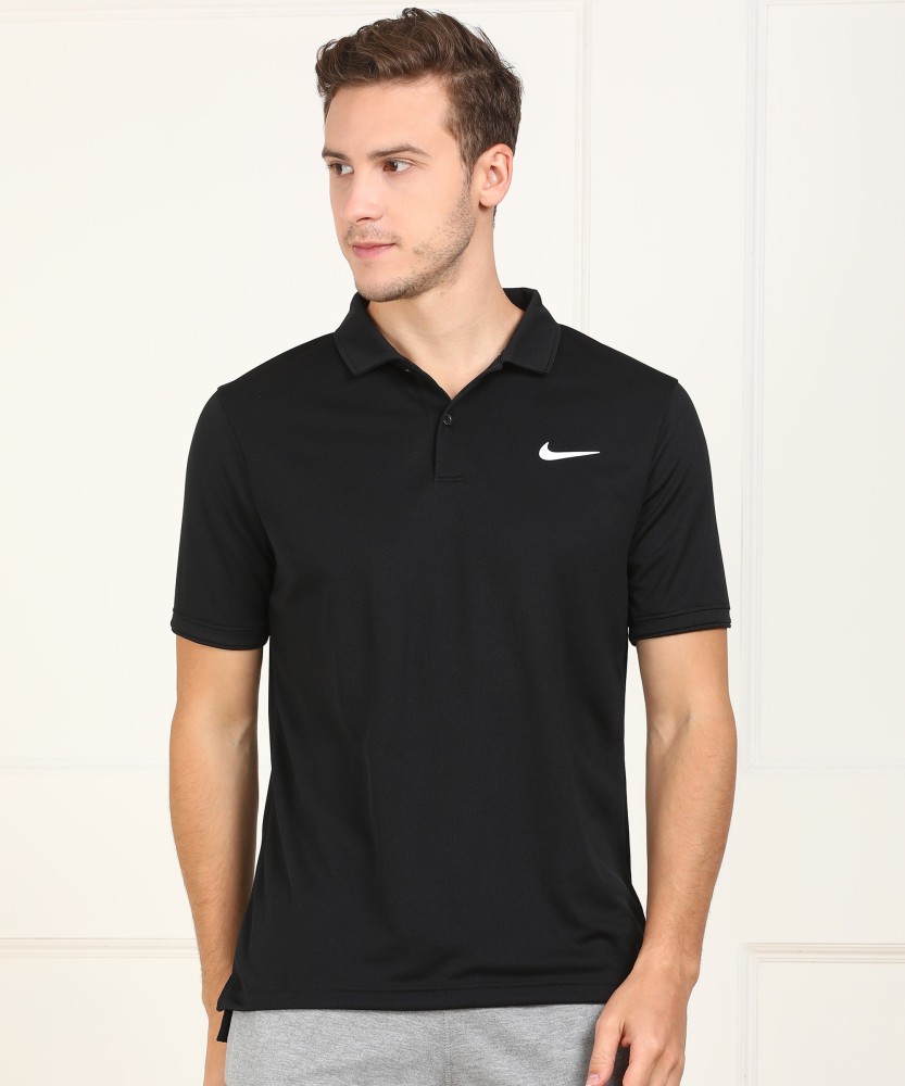 NIKE Solid Men Neck Black T-Shirt - Buy NIKE Solid Men Polo Neck Black T-Shirt Online at Best Prices in India | Flipkart.com