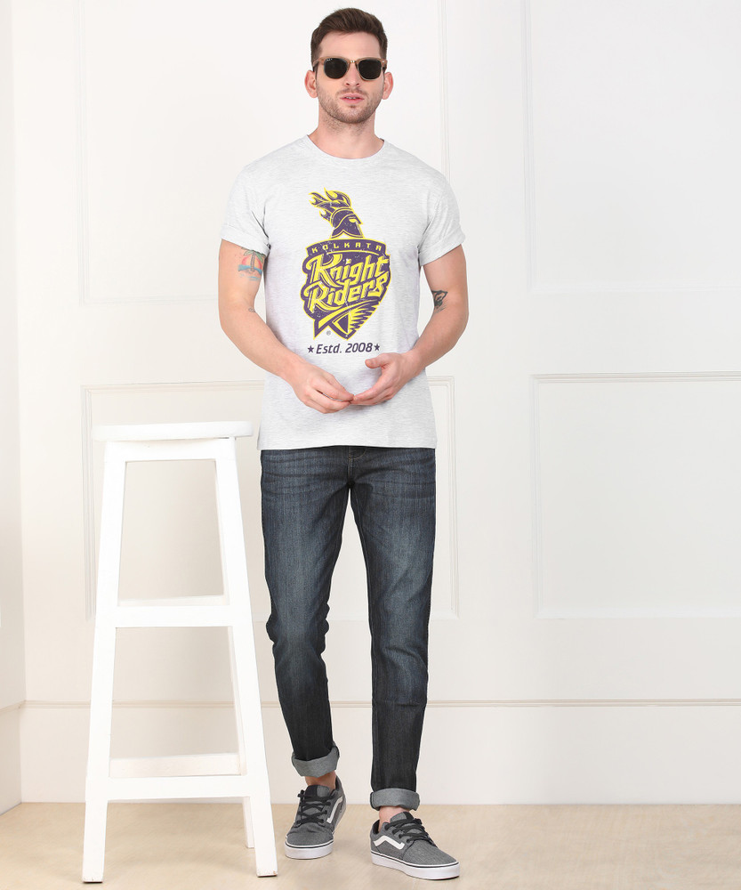 KOLKATA KNIGHT RIDERS IPL Printed Men Round Neck Grey T Shirt