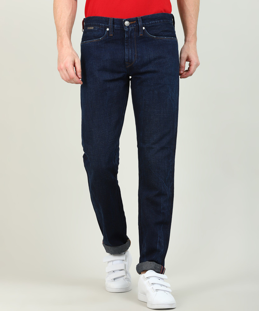Mens dark blue levi jeans sales