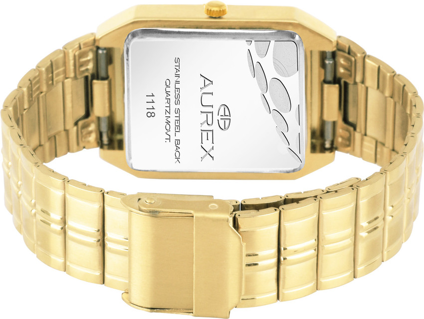 Aurex Original Gold Plated Studded White Dial Day Date