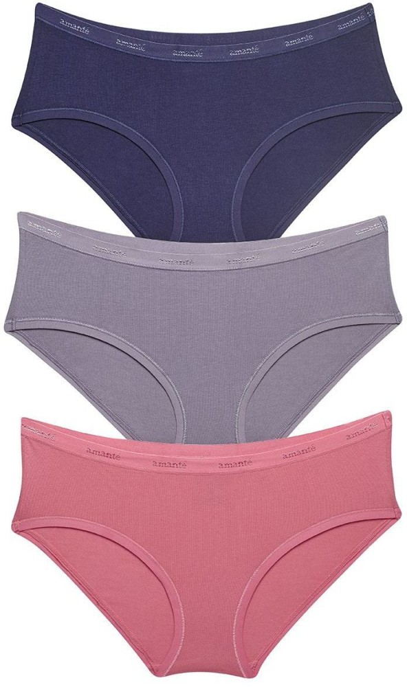 Amante Solid Low Rise Three-Fourth Coverage Hipster Panties (Pack of 3)  Multicolour