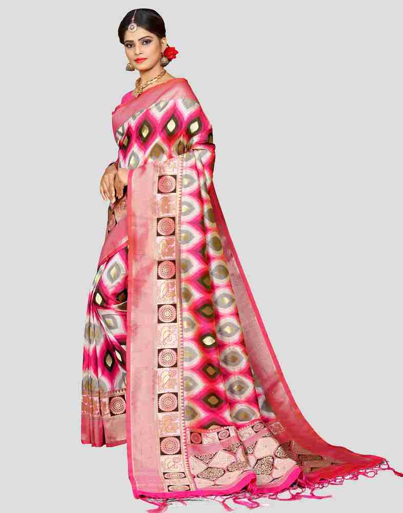 Buy VIVA N DIVA Printed Paithani Silk Blend Pink Sarees Online