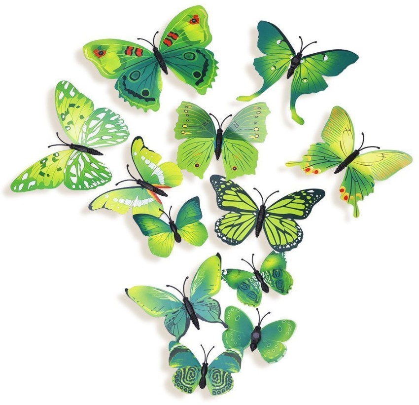Yutiriti PVC Decorative Beautiful DIY 3D Butterfly Removable Wall Sticker ( 10 cm x 11 cm x 1 cm, Green, Set of 12) Pack of 12 Price in India - Buy  Yutiriti PVC