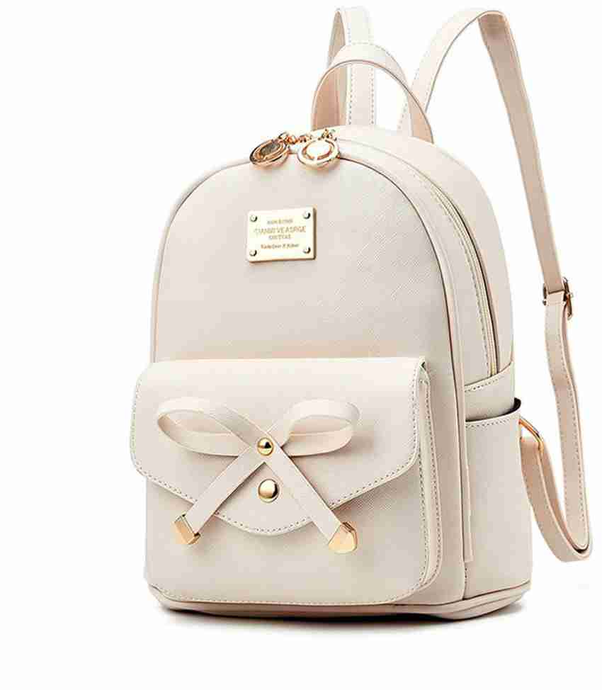 Redlicchi white PU Leather Backpack School Bag Student Backpack Women  Travel bag Tuition Bag 7 L Backpack - Backpack 