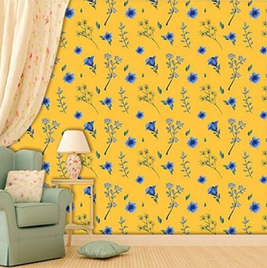 Paper Plane Design Floral  Botanical Yellow Blue Wallpaper Price in India   Buy Paper Plane Design Floral  Botanical Yellow Blue Wallpaper online  at Flipkartcom