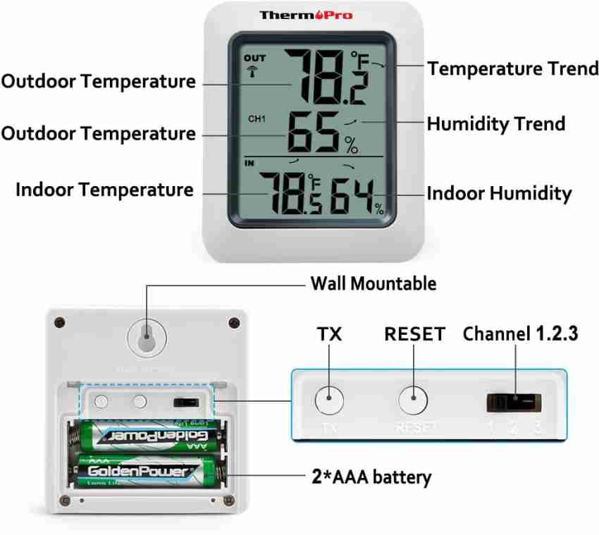 ThermoPro TP-60 Wireless Thermometer Indoor Outdoor Digital