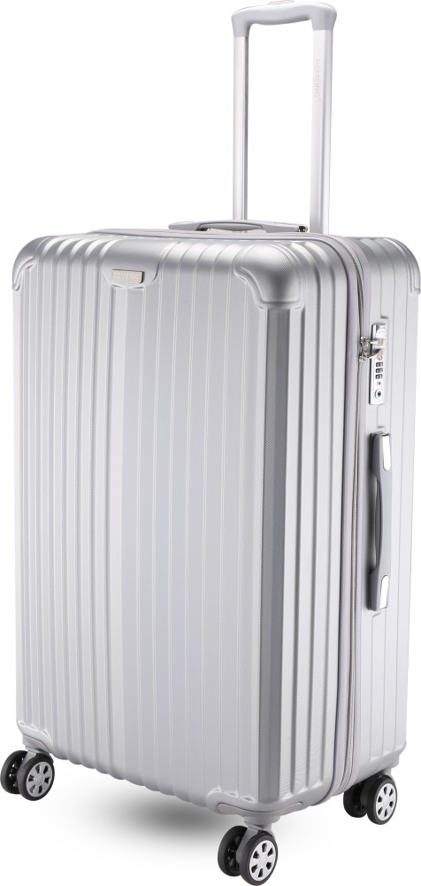 ROMEING Hardside Spinner Luggage Check in Trolley Bag Silver 75 cms Check in Suitcase 4 Wheels 28 inch Silver Price in India Flipkart