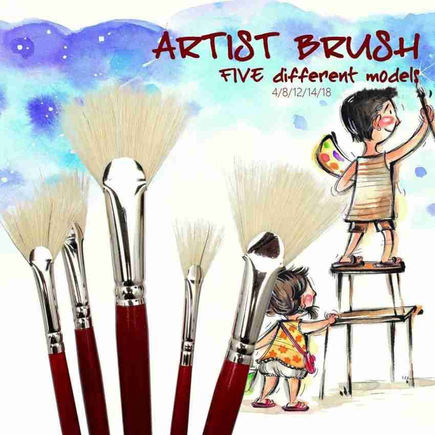 Amagic Fan Brush Set - Hog Bristle Natural Hair - Artist Soft Anti-Shedding Paint Brushes for Acrylic Watercolor Oil Painting, L