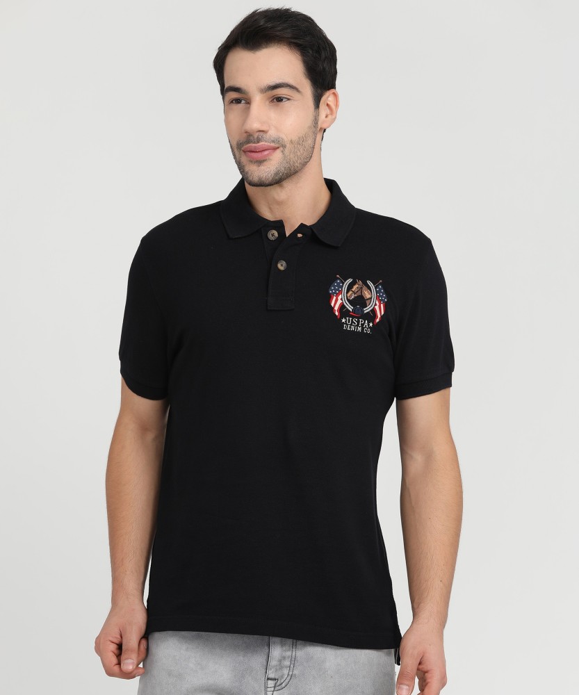 U.S. Polo Assn. Solid Men Polo Neck Black T-shirt