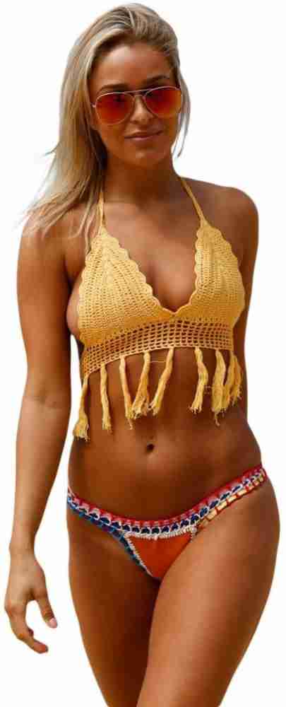 Spice it up Yellow Crochet Bikini Top with Neoprene Bottom Self