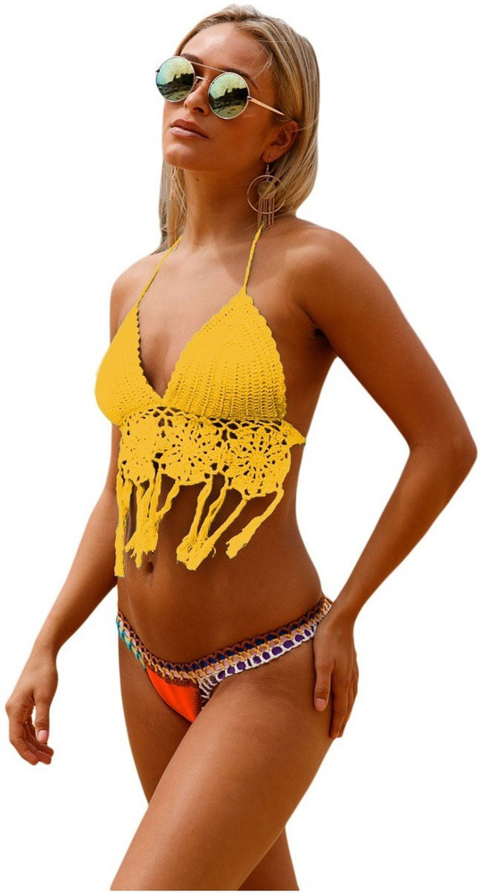 Yellow crochet swimsuit on sale